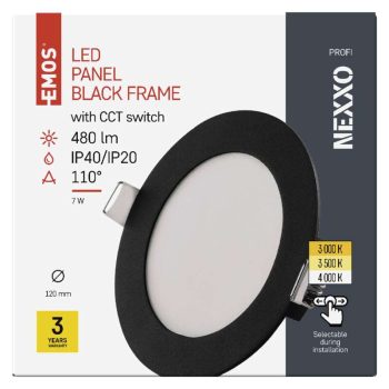   Emos Nexxo 7W  Beépíthető kör led panel CCT 450 Lm fekete KÉSZLET EREJÉIG KAPHATÓ!