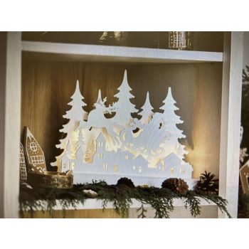   Elemes LED fa karácsonyi falu, 31 cm, beltéri, meleg fehér  KÉSZLET EREJÉIG KAPHATÓ!