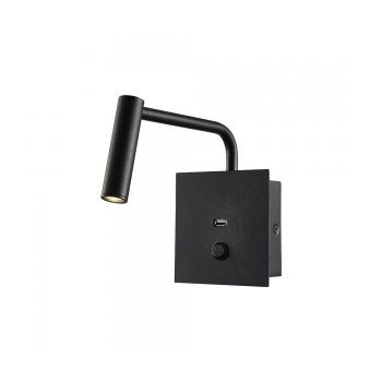  Fali olvasólámpa hajlítható karral, USB csatlakozóval, fekete 3W 3000K 180Lumen