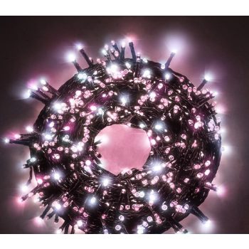  WISDOM Karácsonyi led fényfűzér 300Led 15m 8 funkció IP44 hideg fehér+rózsaszín 