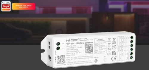 Mi-light 5in1 WIFI led szalag vezérlő Egyszínű / CCT / RGB / RGBW / RGB+CCT led szalaghoz 12-24V 15A max 180-360W (WL5) 