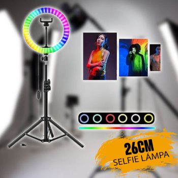   Selfie kör LED lámpa állvánnyal 26cm +2,1m RGB+CCT 10W 800Lumen