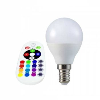   V-TAC távirányítós kisgömb LED izzó E14 3,5W 320Lm 200° RGB+4000K 