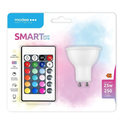 Modee RGB+W távirányítós LED izzó GU10 2,9W 250Lm 270° 4000K 