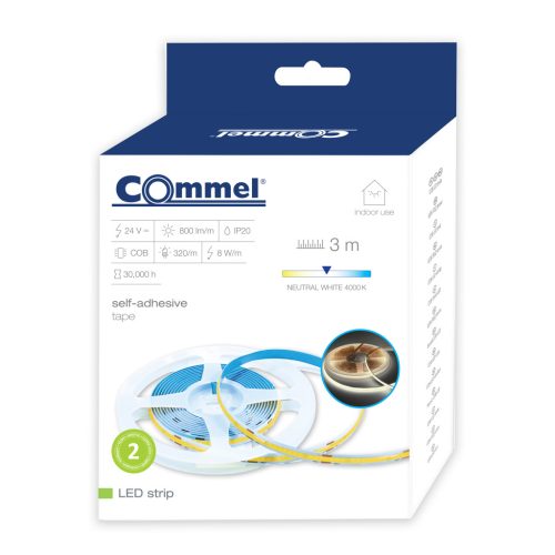 Commel 3m COB LED szalag szett 24V 8W/m 800Lm/m 4000K 320led/m IP20 
