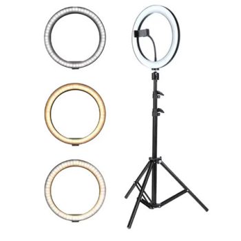   Selfie-Smink kör LED lámpa állvánnyal, fehér fénnyel CCT  26cm +2,1m