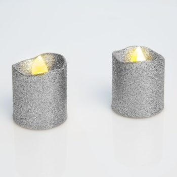   LED-es gyertya, ezüst csillámos, 2db/csomag KÉSZLLET EREJÉIG KAPHATÓ!