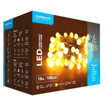   Karácsonyi LED fényfüzér, "bogyós kialakítás" 100Led 10m IP44 meleg fehér