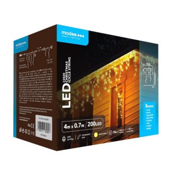   Karácsonyi led jégcsapfűzér, sorolható,  200Led 7m IP44 meleg fehér 