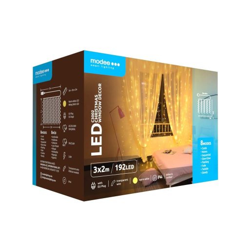 Karácsonyi led függyöny 2x3m 192 Led melegfehér Ip44
