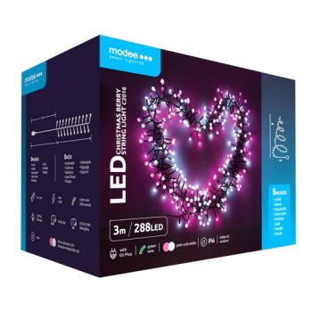   Karácsonyi Led fényfűzér, " bogyós" kialakítás 288Led 3m IP44 pink+hideg fehér