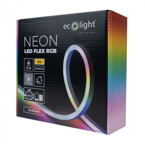 Ecolight Smart NEON RGB LED fénykábel szett, futófény funkció  5V 7W 5m IP20