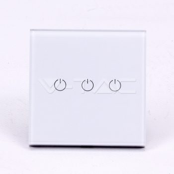   V-Tac Wifis okos üveg érintős kapcsoló, 3 gombos, fehér KÉSZLET EREJÉIG KAPHATÓ!