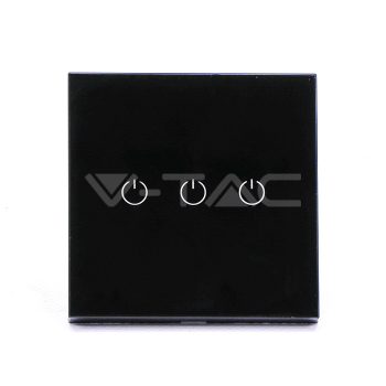   V-Tac Wifis okos üveg érintős kapcsoló, 3 gombos, fekete KÉSZLET EREJÉIG KAPHATÓ!