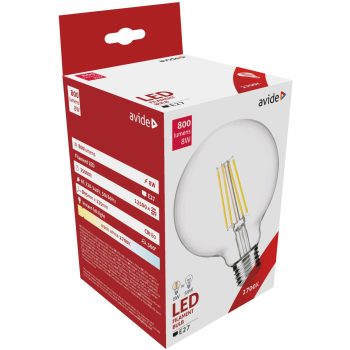 Avide gömb filament LED izzó E27 8W 800Lm 360° 2700K