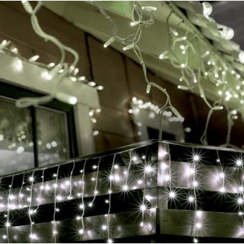   Karácsonyi Led jégcsapfűzér átlátszó vezetékkel 300led 10m IP44 hideg fehér 