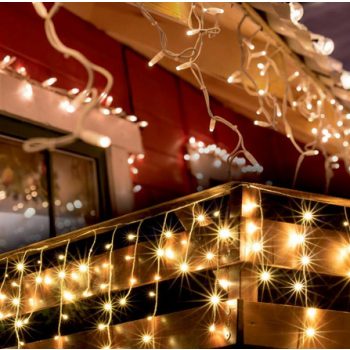   Karácsonyi Led jégcsapfűzér átlátszó vezetékkel 300led 10m IP44 meleg fehér