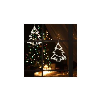   Karácsonyi elemes led ablakdekor, fenyőfa forma,  meleg fehér