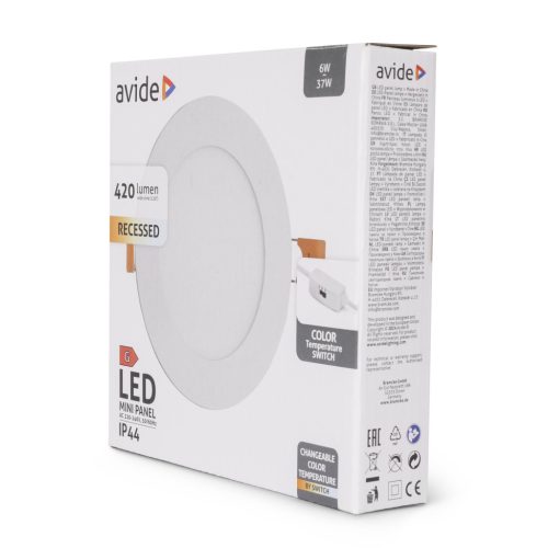Avide 6W Beépíthető kör led panel CCT 420Lm IP44