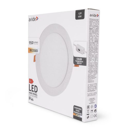 Avide 12W Beépíthető kör led panel CCT 950Lm IP44