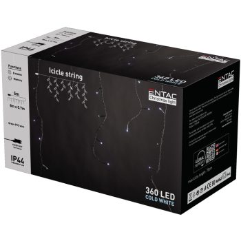 Karácsonyi led jégcsapfűzér 360led 8m IP44 hideg fehér