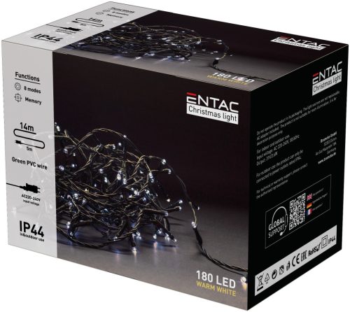 Karácsonyi led fényfűzér 180Led 14m IP44 meleg fehér