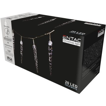   Karácsonyi elemes led jégcsap (16cm) fűzér 20led 3m IP44 hideg fehér