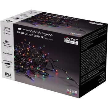   Karácsonyi led fényfűzér adapterrel, sorolható, 240led  24m IP44 színes