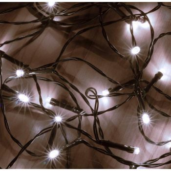   Karácsonyi LED-es elemes fényfüzér, 50led 4,9m IP44 hideg fehér  KÉSZLET EREJÉIG KAPHATÓ!